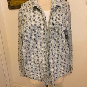 J. Jill Light Blue Floral Button-Front Blouse